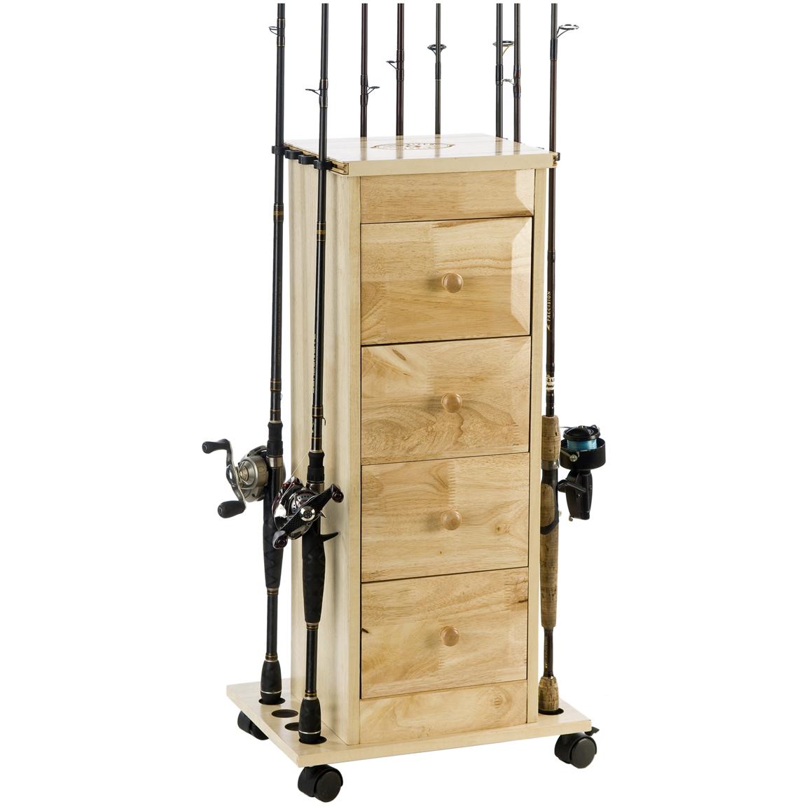 Organized Fishing 12 - Rod Narrow Floor Cabinet with 4 Tackle Drawers