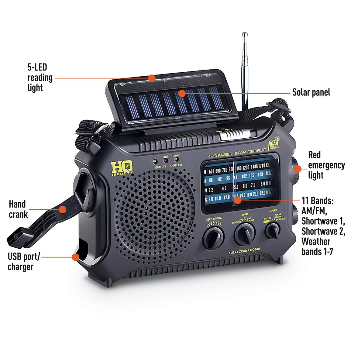 Goodwill creative wine HQ ISSUE Multi-Band Dynamo / Solar Powered Weather Radio - 232573,  Emergency & Survival at Sportsman's Guide