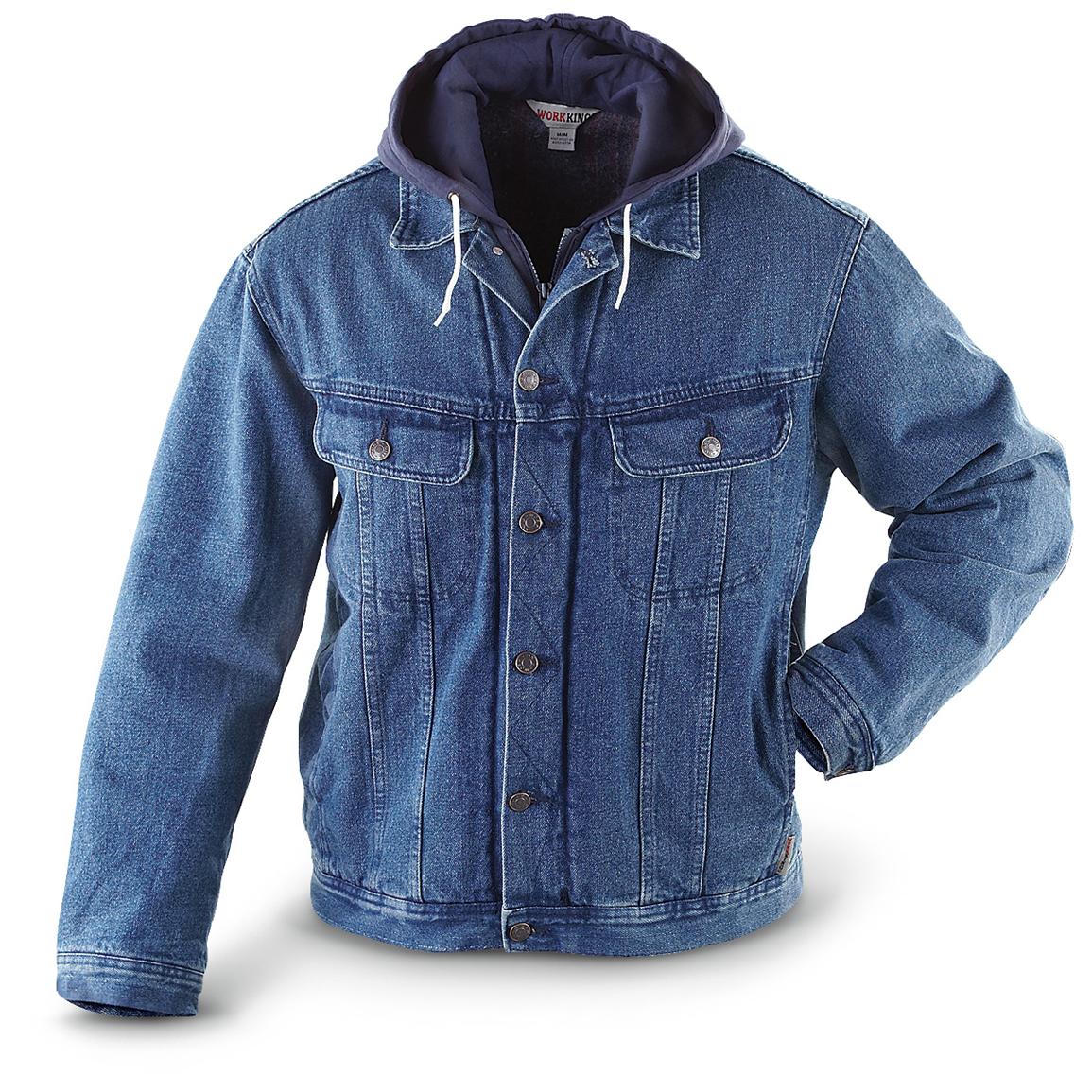 Work King® Fleece - lined Denim Hooded Jacket, Deep Wash Blue - 232716 ...