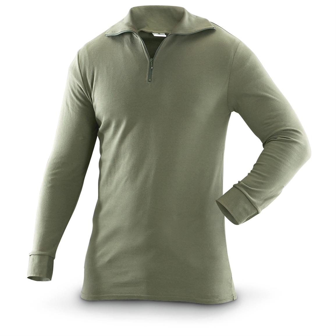 New French Military Surplus 1/4-zip Tricot Shirt, Olive Drab - 234684 ...
