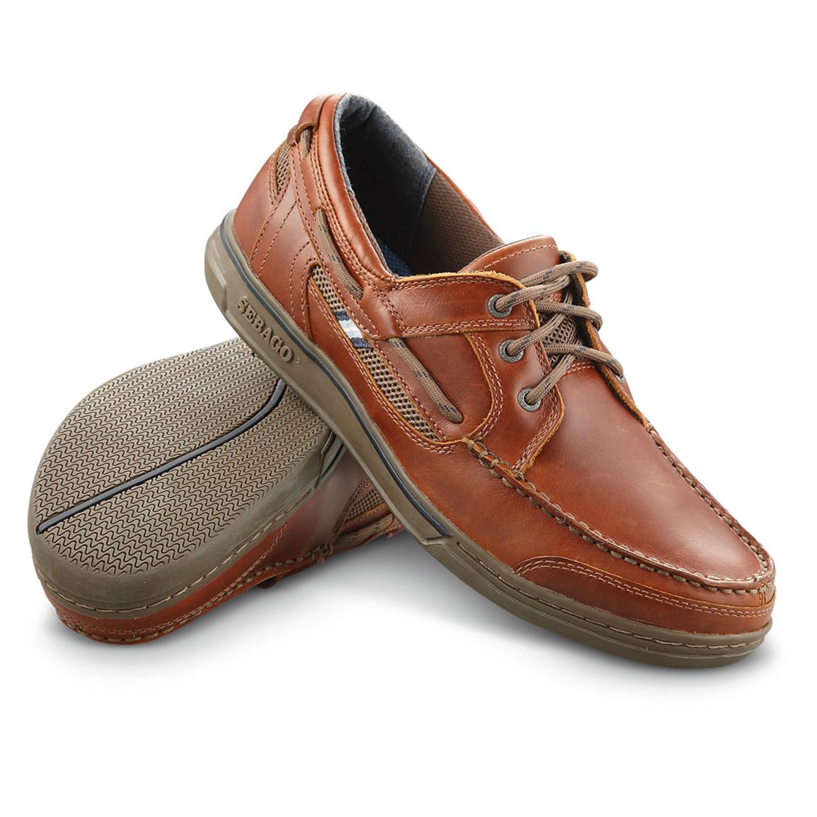 Men&#39;s Sebago® Triton™ 3-eyelet Leather Casual Shoes, Brown - 235358, Boat & Water Shoes at ...