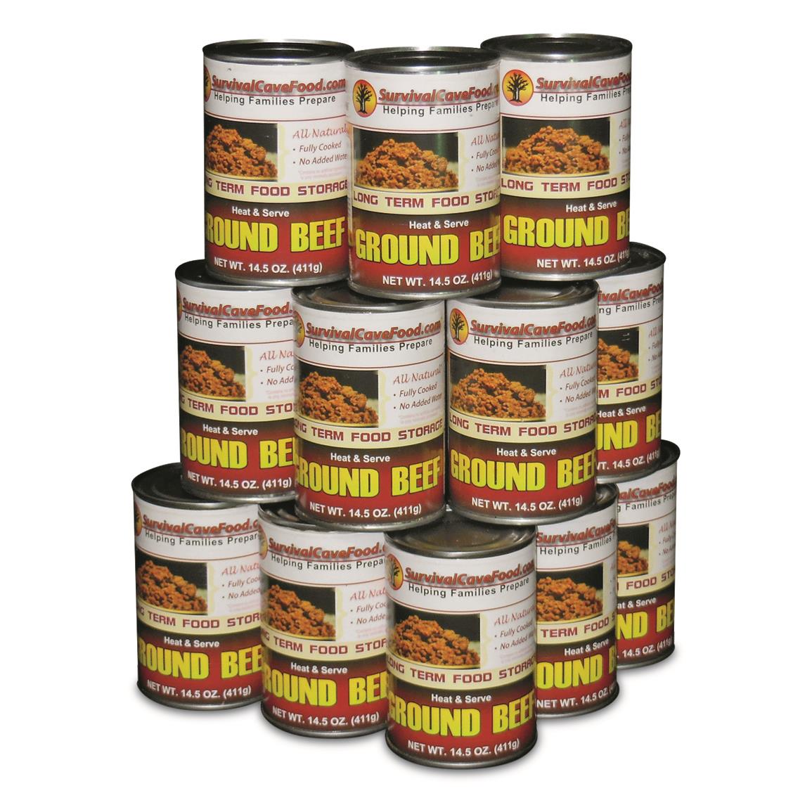 Survival Cave Food Canned Ground Beef, 12 Pack, 14.5-oz. Cans