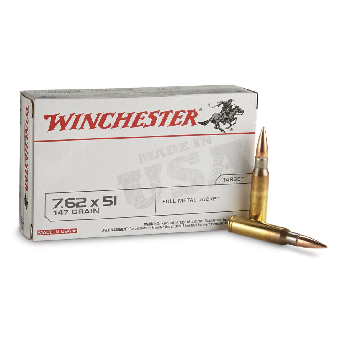 Winchester White Box, .308 (7.62x51mm), 147 Grain, FMJ, 20 Rounds