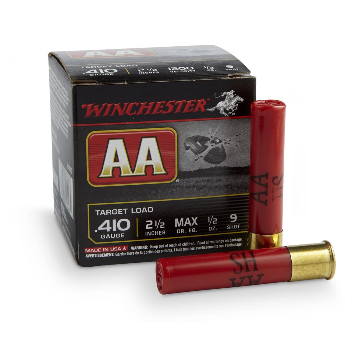 Winchester, #9 AA Shotshells, .410 Gauge, 2 1/2&quot; Max. Shell, 1/2 oz., 25 Rounds