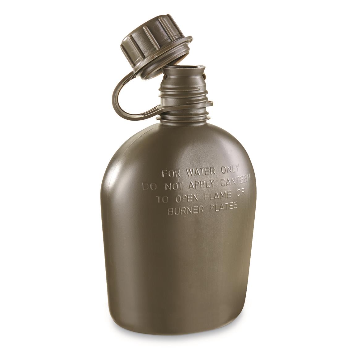 thumbnail interactive-video image 1 of Genuine USGI Military Surplus 1 Quart Canteen & Cover – OD Green, USMC Army, NSN Marked 1 of 4