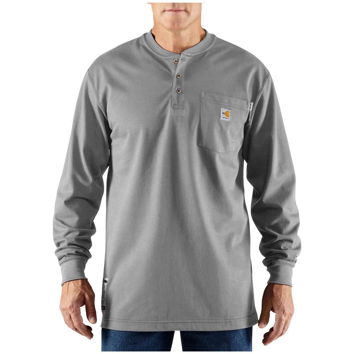 Men's Carhartt® Force Flame-resistant Long-sleeve Cotton Work Henley, Light Grey