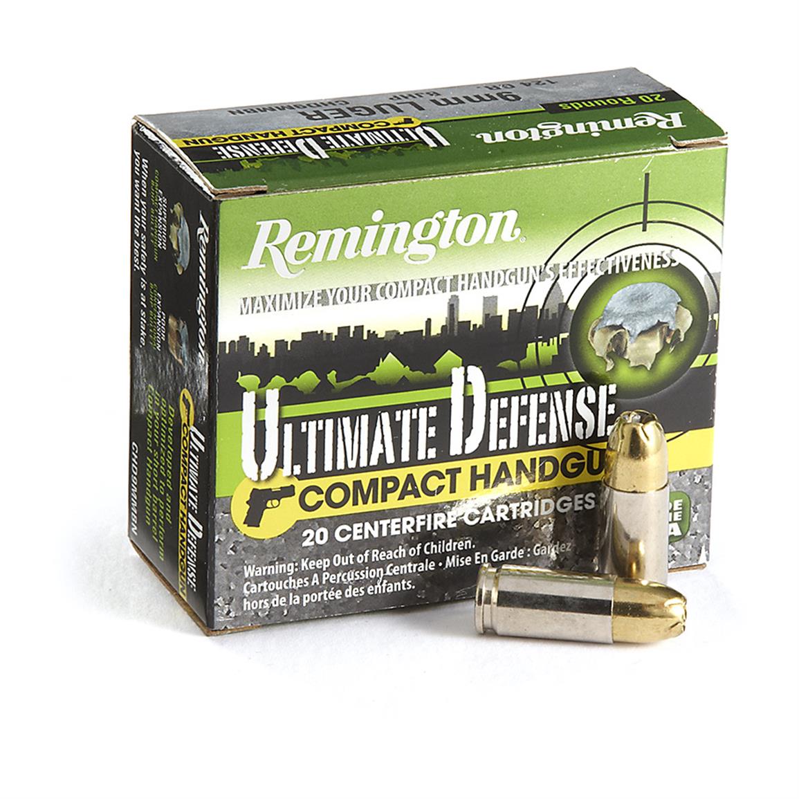Remington Ultimate Defense Compact Handgun, 9mm, BJHP, 124 Grain, 20 Rounds