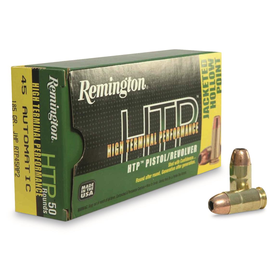 Remington High Terminal Performance, .45 ACP, JHP, 185 Grain, 50 Rounds - 283168, .45 ACP Ammo at Sportsman's Guide
