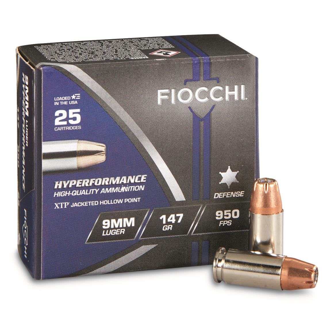 Fiocchi Shooting Dynamics, 9mm, XTP/JHP, 147 Grain, 25 Rounds