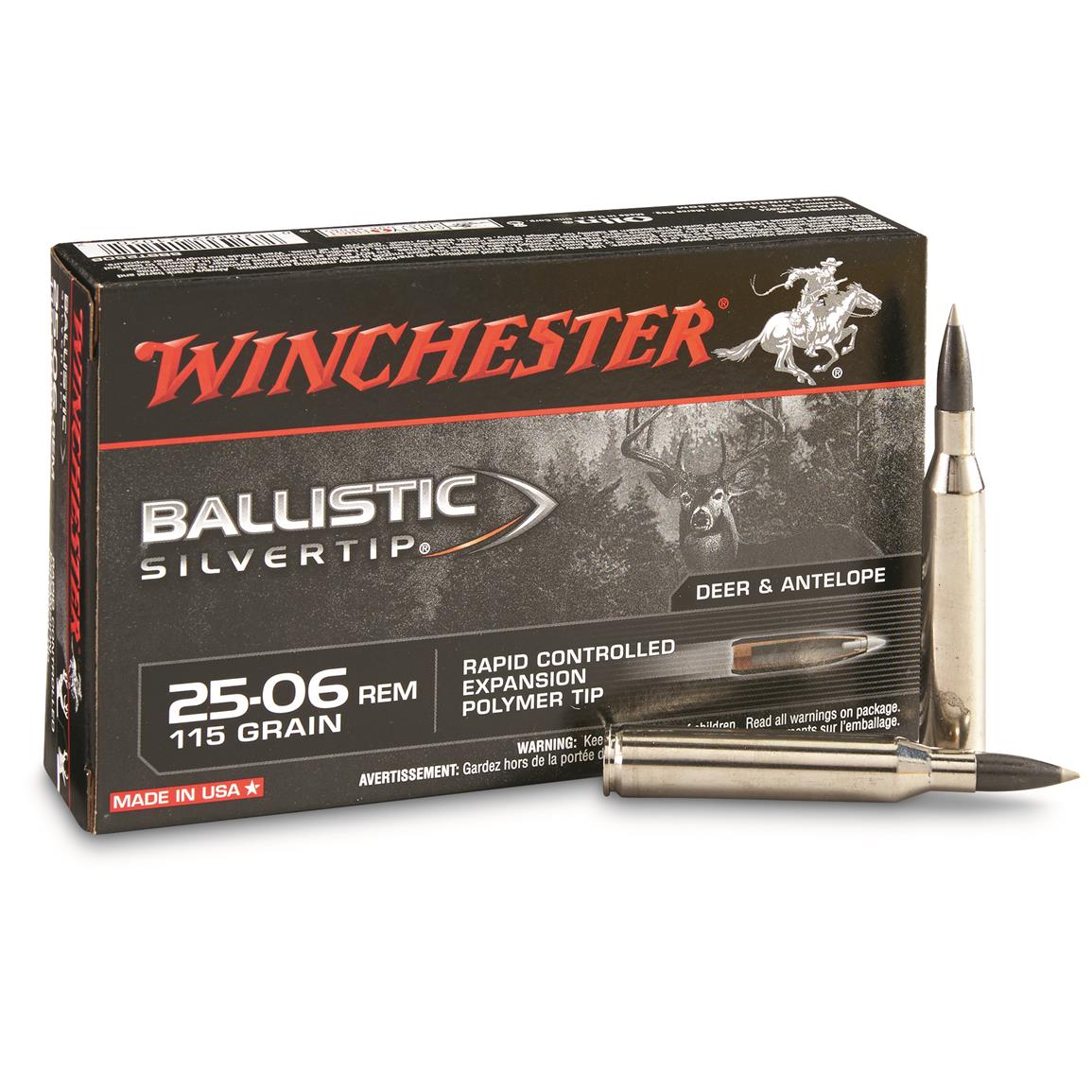 Winchester Supreme Ballistic Silvertip, .25-06 Remington, BST, 115 Grain, 20 Rounds