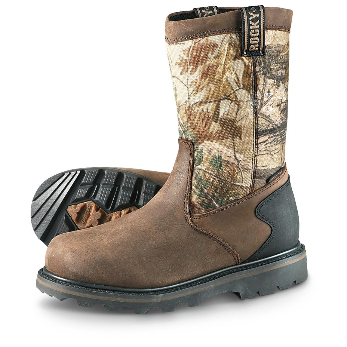 Men&#39;s Rocky® 10&quot; Core Waterproof Outdoor Wellington Boots, Brown / Camo - 292194, Hunting Boots ...