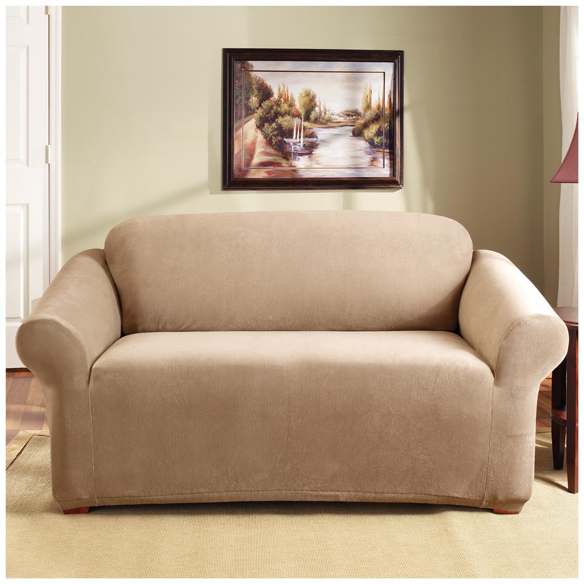 Shop Sure Fit Smooth Suede Washable Loveseat Slipcover Free Shipping ...