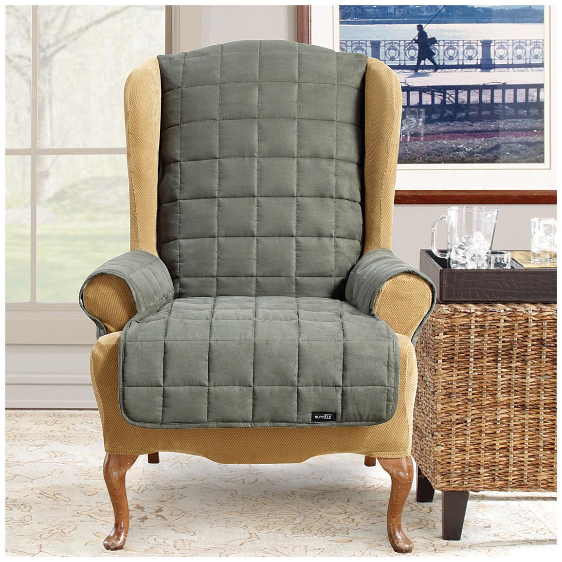 Sure Fit® Waterproof Quilted Suede Wing Chair / Recliner Pet Cover