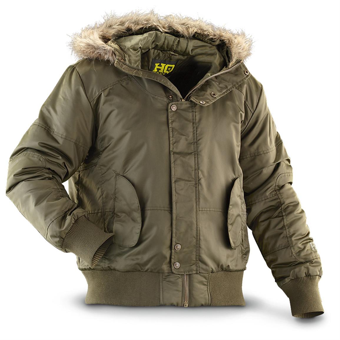 HQ ISSUE® Hooded Bomber Jacket, Olive - 294499, Insulated Jackets ...