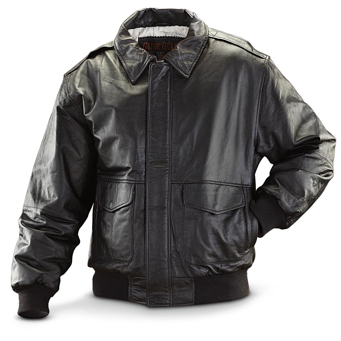 Guide Gear® Nappa Leather Bomber Jacket, Black - 294727, Insulated ...