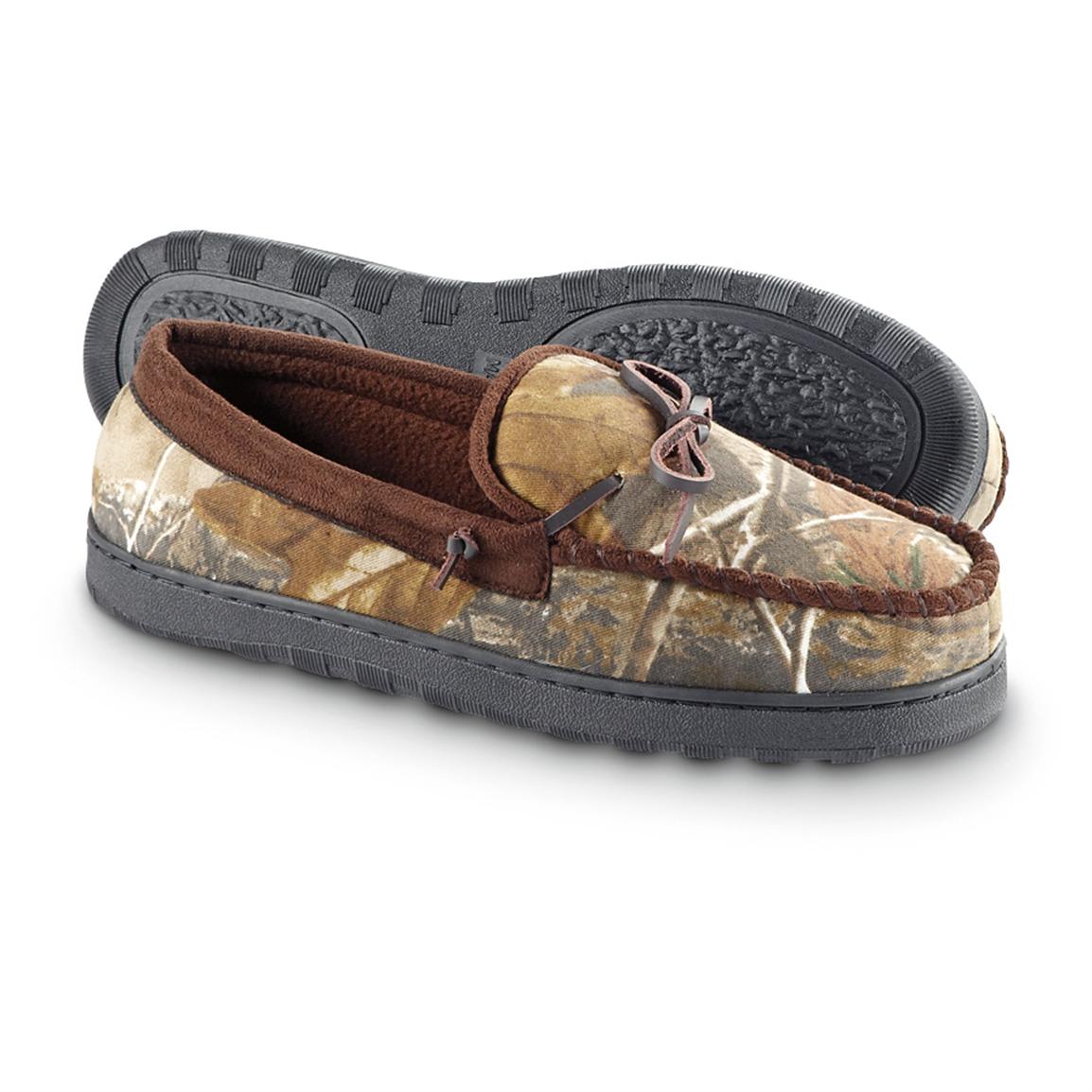 Guide Gear Men's Camo Moccasin Slippers, Realtree AP - 297659, Slippers ...