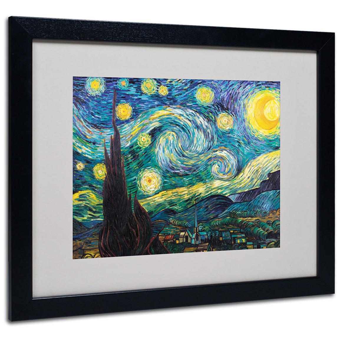"Starry Night" Framed Matted Art by Vincent van Gogh, Black