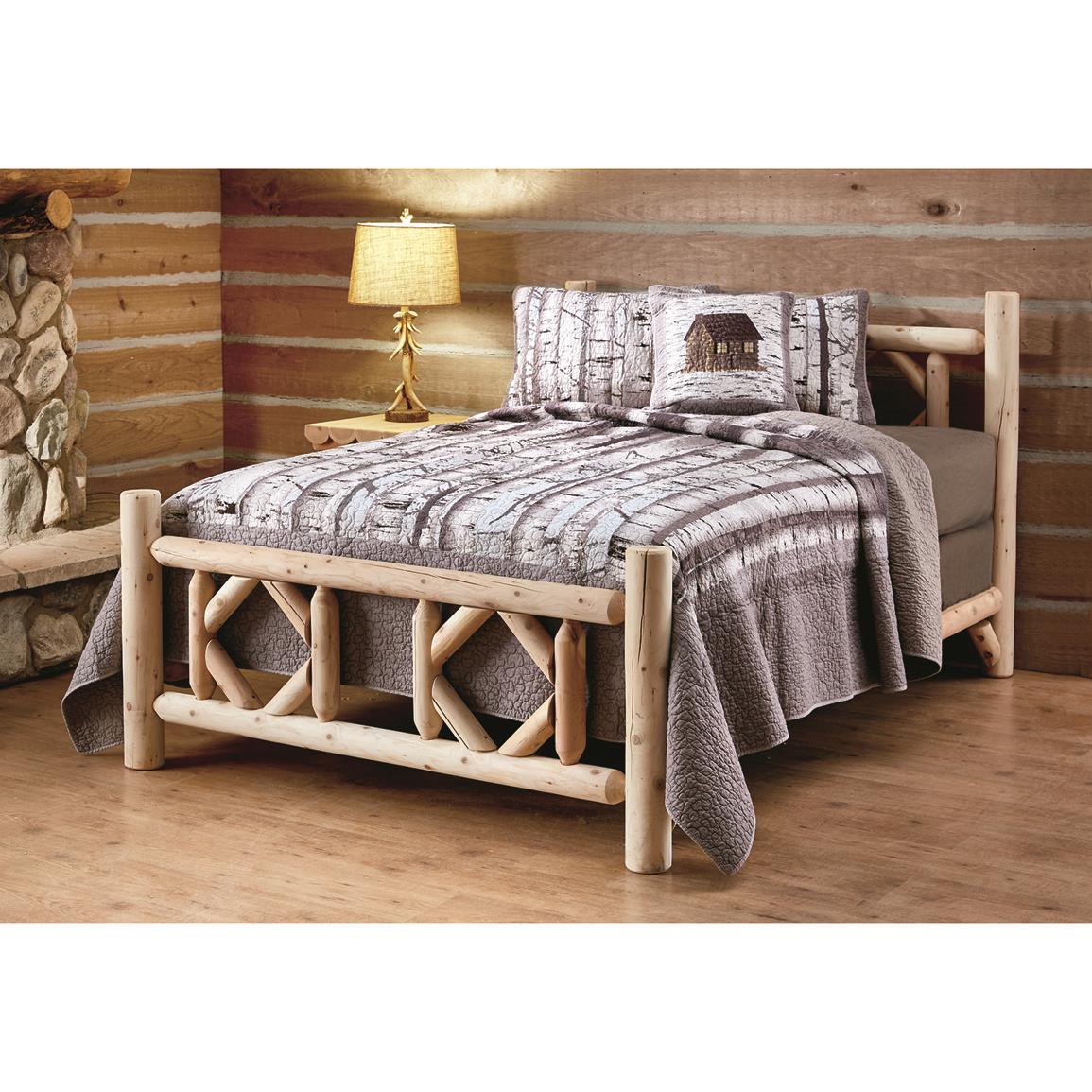Castlecreek Diamond Cedar Log Bed King, White Birch Log Bed Frame