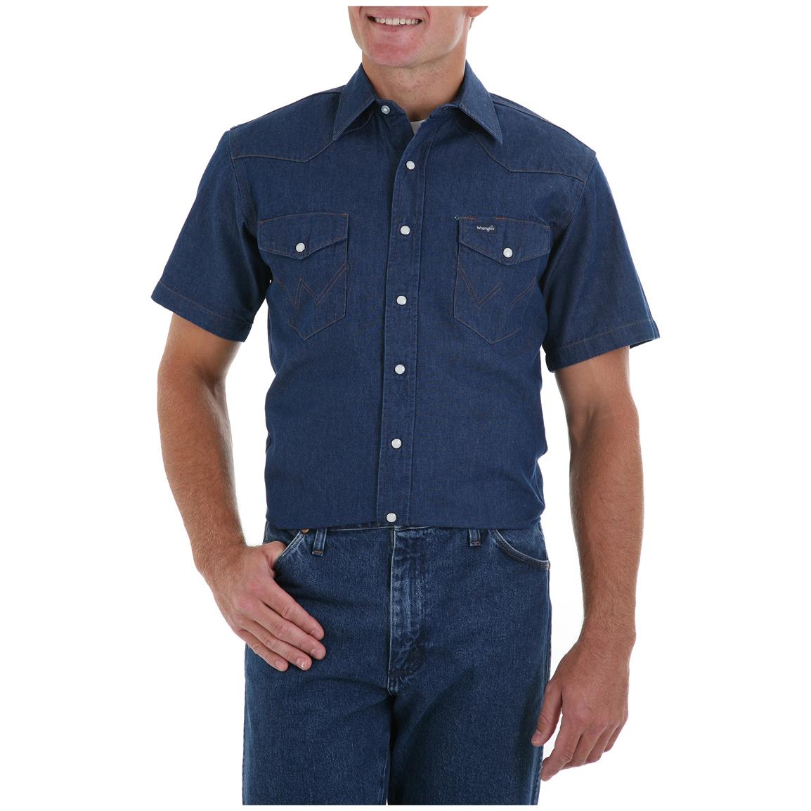 Men's Wrangler® Cowboy Cut® Short-sleeved Denim Shirt - 299476, Shirts ...