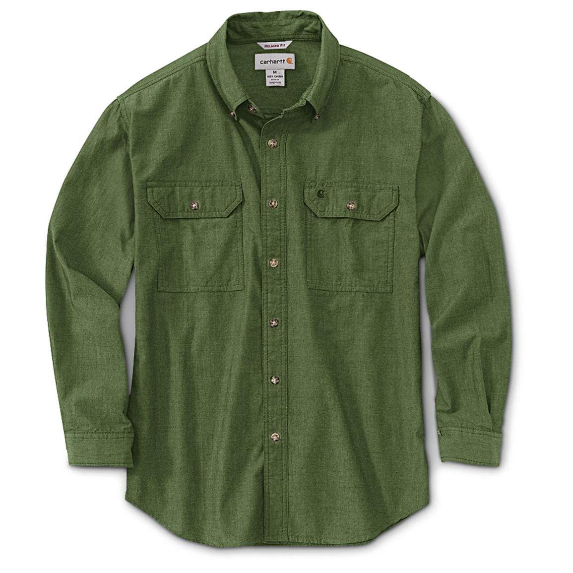 Carhartt® Fort Solid Long-sleeved Shirt, Forest Green Chambray - 303649 ...