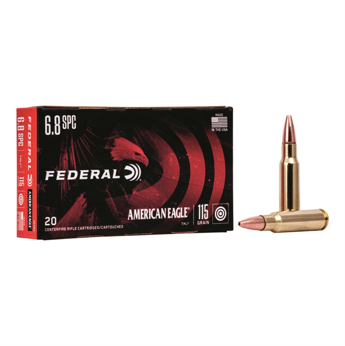 Federal American Eagle 6.8 Remington SPC Ammo, FMJ, 115 Grain, 20 Rounds
