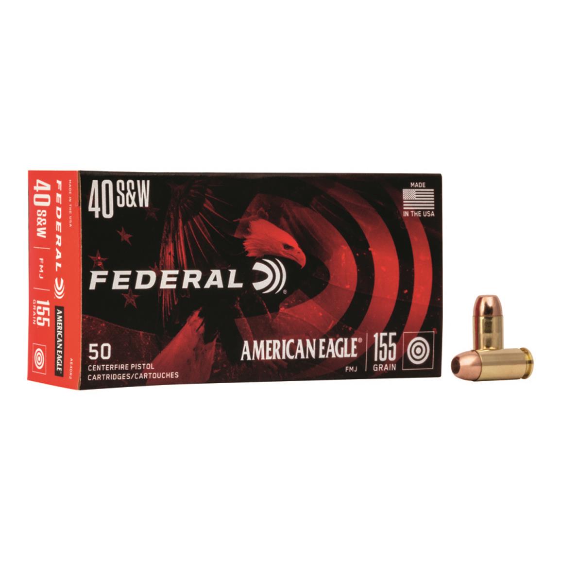 Federal American Eagle, .40 S&W, FMJ, 155 Grain, 50 Rounds