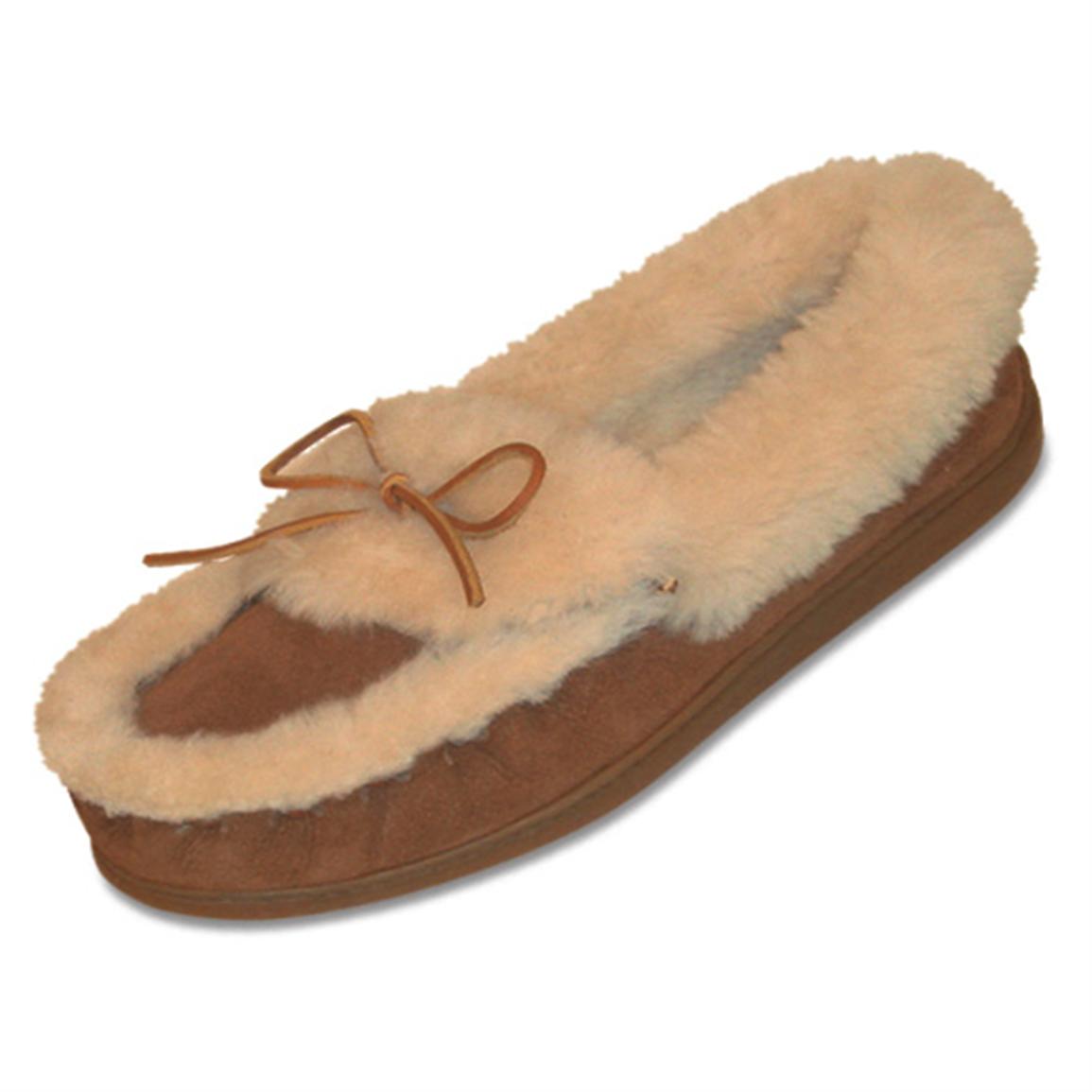 Women&#39;s Minnetonka® Moccasin The Ultimate Sheepskin Slipper Moccasins, Tan - 420993, Slippers at ...