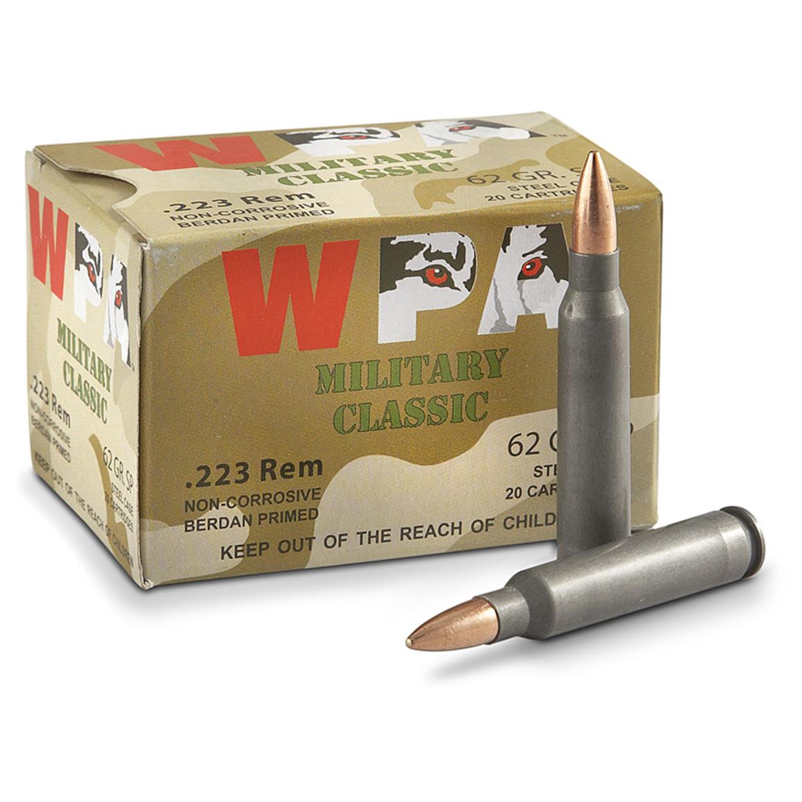 Wolf Military Classic Ammo, .223 Remington, Soft Point, 62 Grain, 500 ...