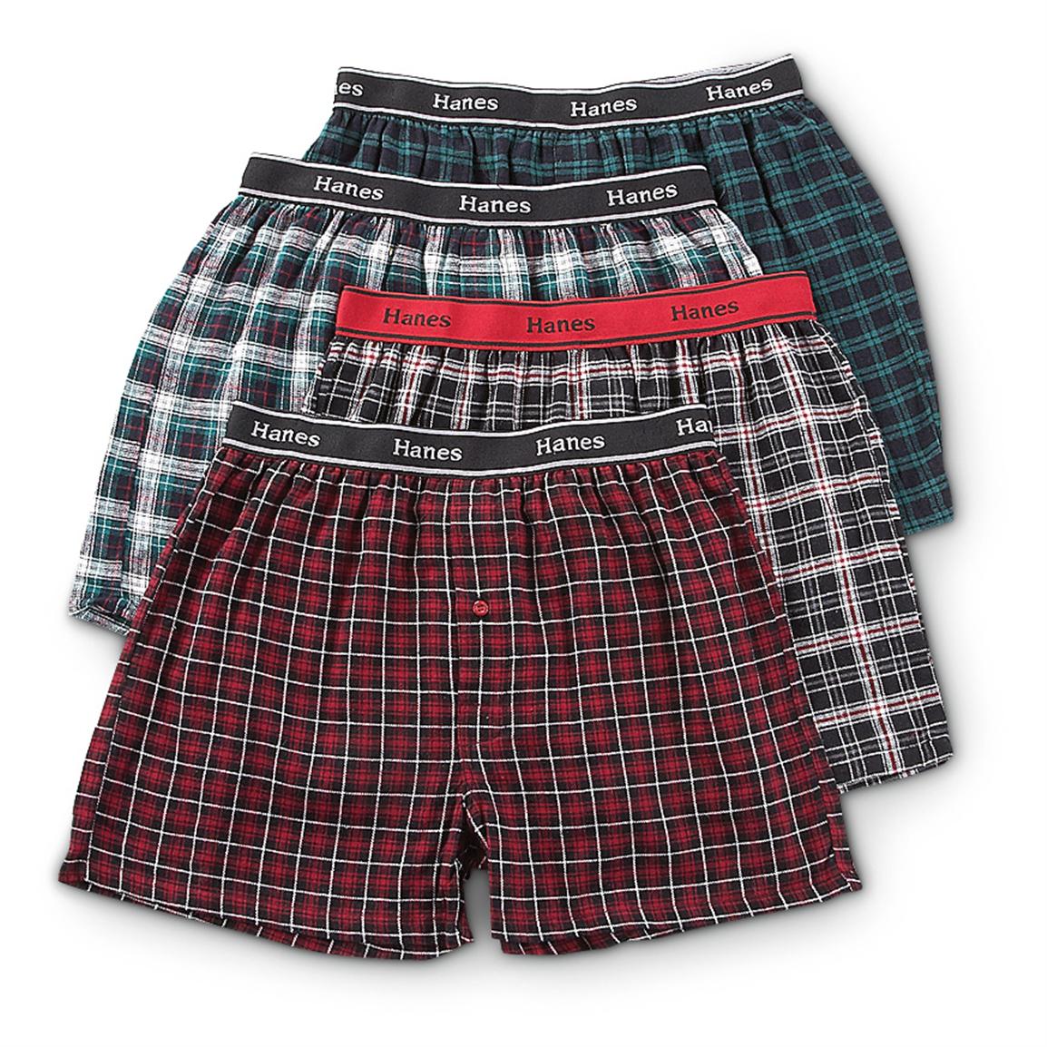 4 Hanes Flannel Boxers - 422006, Underwear & Base Layer at Sportsman's ...