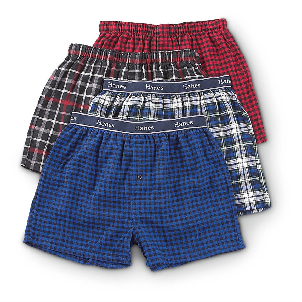 4 Hanes Flannel Boxers - 422006, Underwear & Base Layer at Sportsman's ...