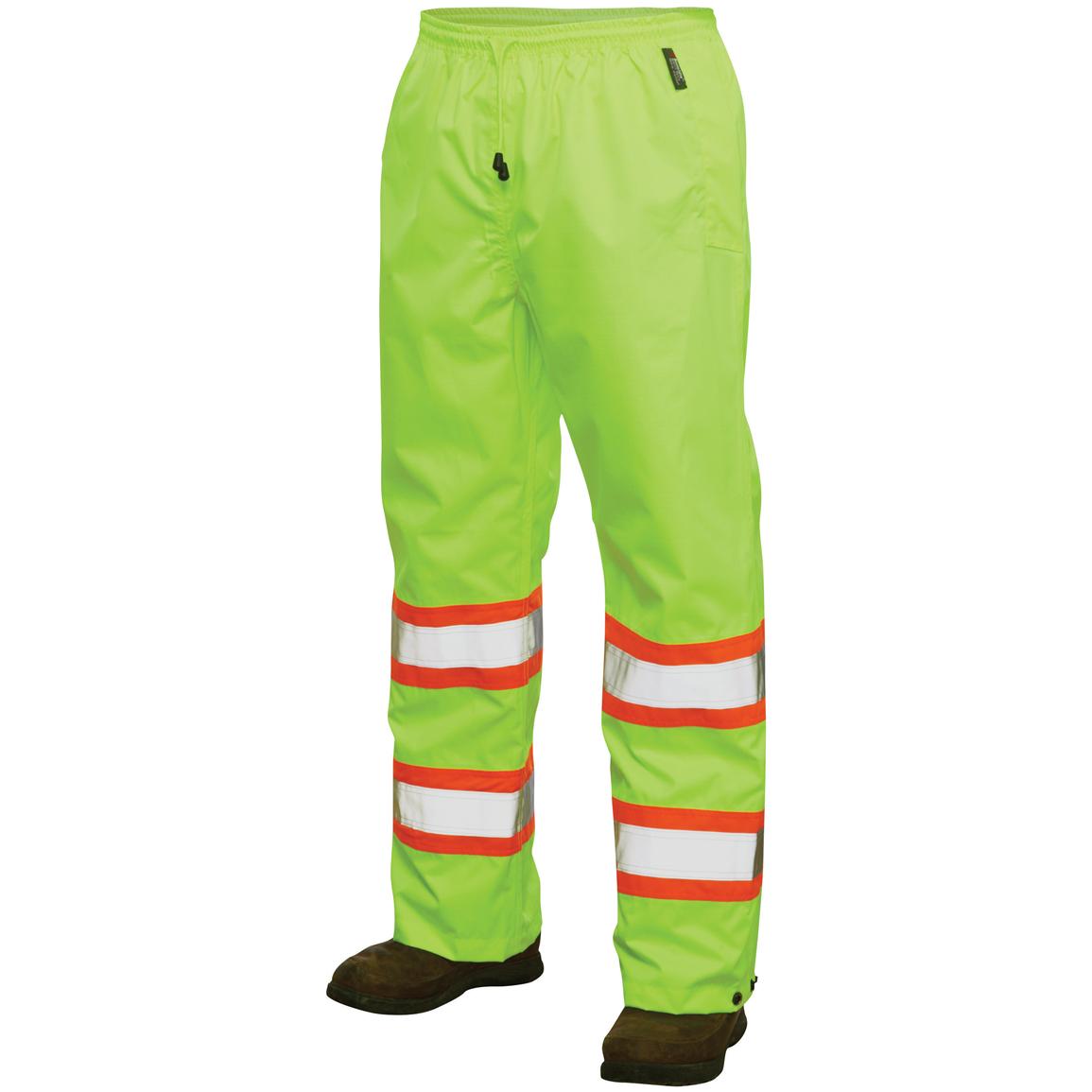 JKSafety Hi-Vis Rain Pants For Men Women - Waterproof 3M Scotchlite Reflective Safety Trousers With Inner Mesh Lining (114-OBlk M