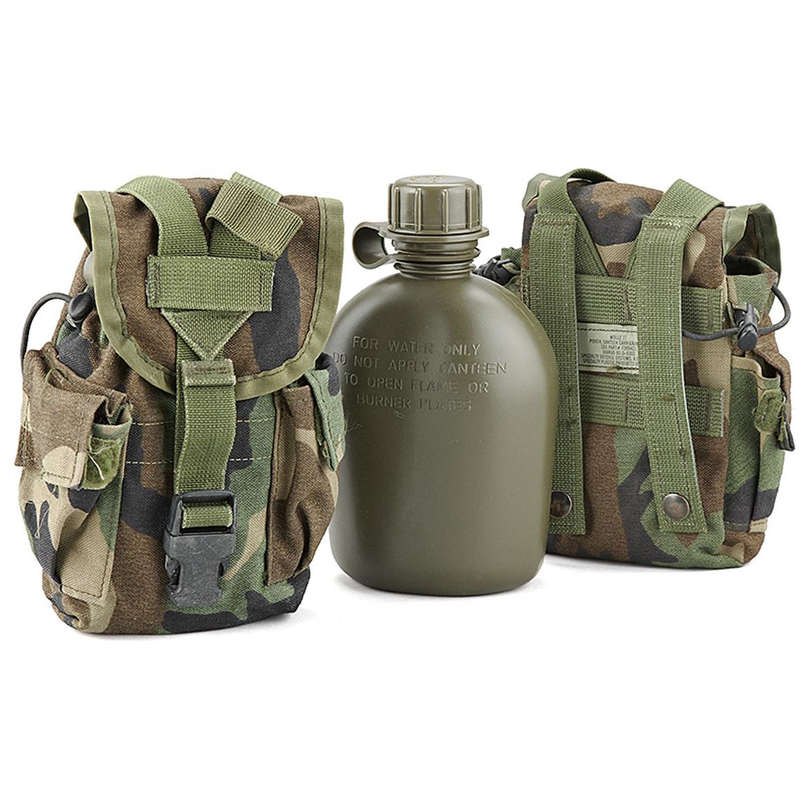 2-pk-of-used-u-s-military-issue-camo-canteen-cover-and-new-canteen