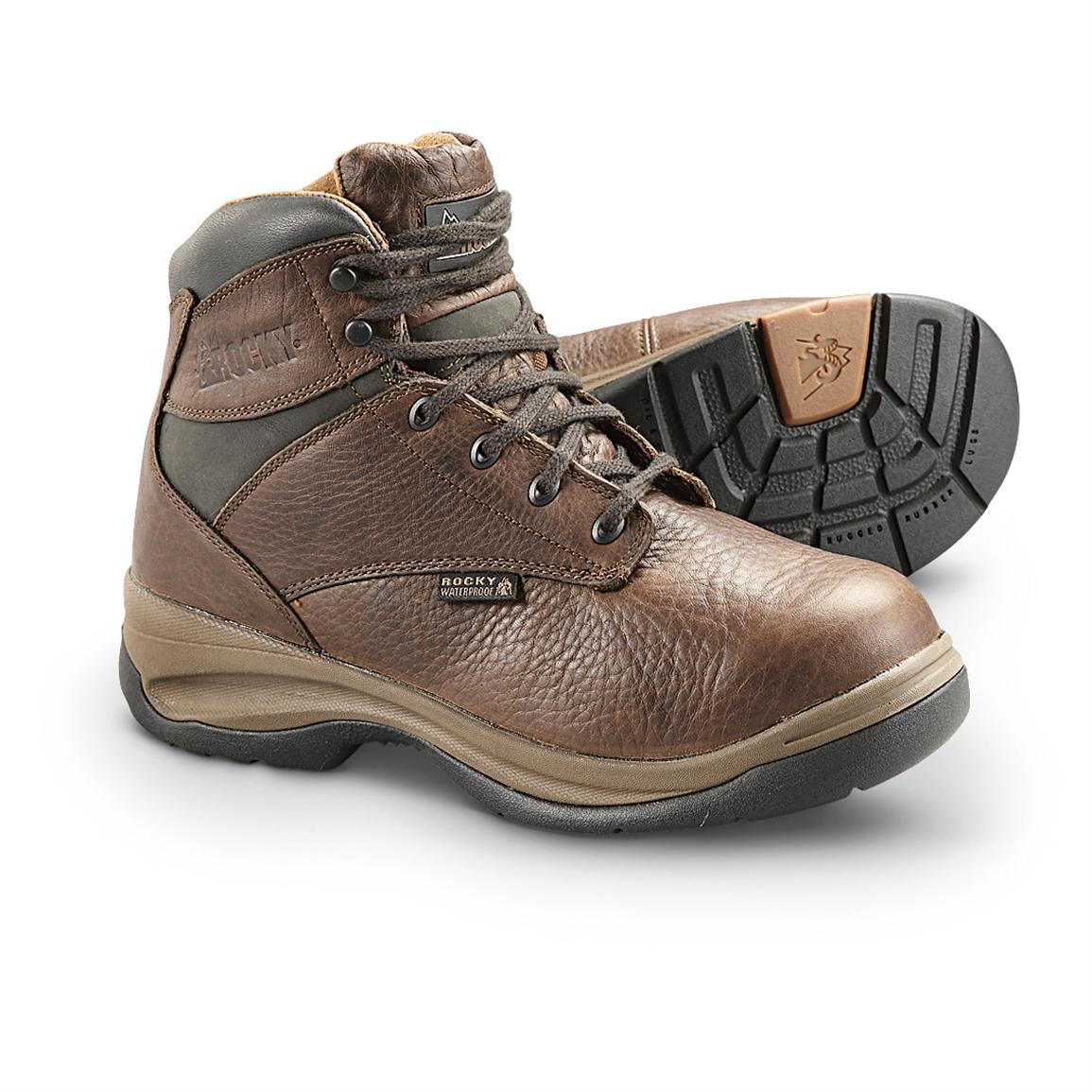 Men's Rocky Waterproof Ergo Tuff Work Boots, Brown - 428220, Work Boots ...