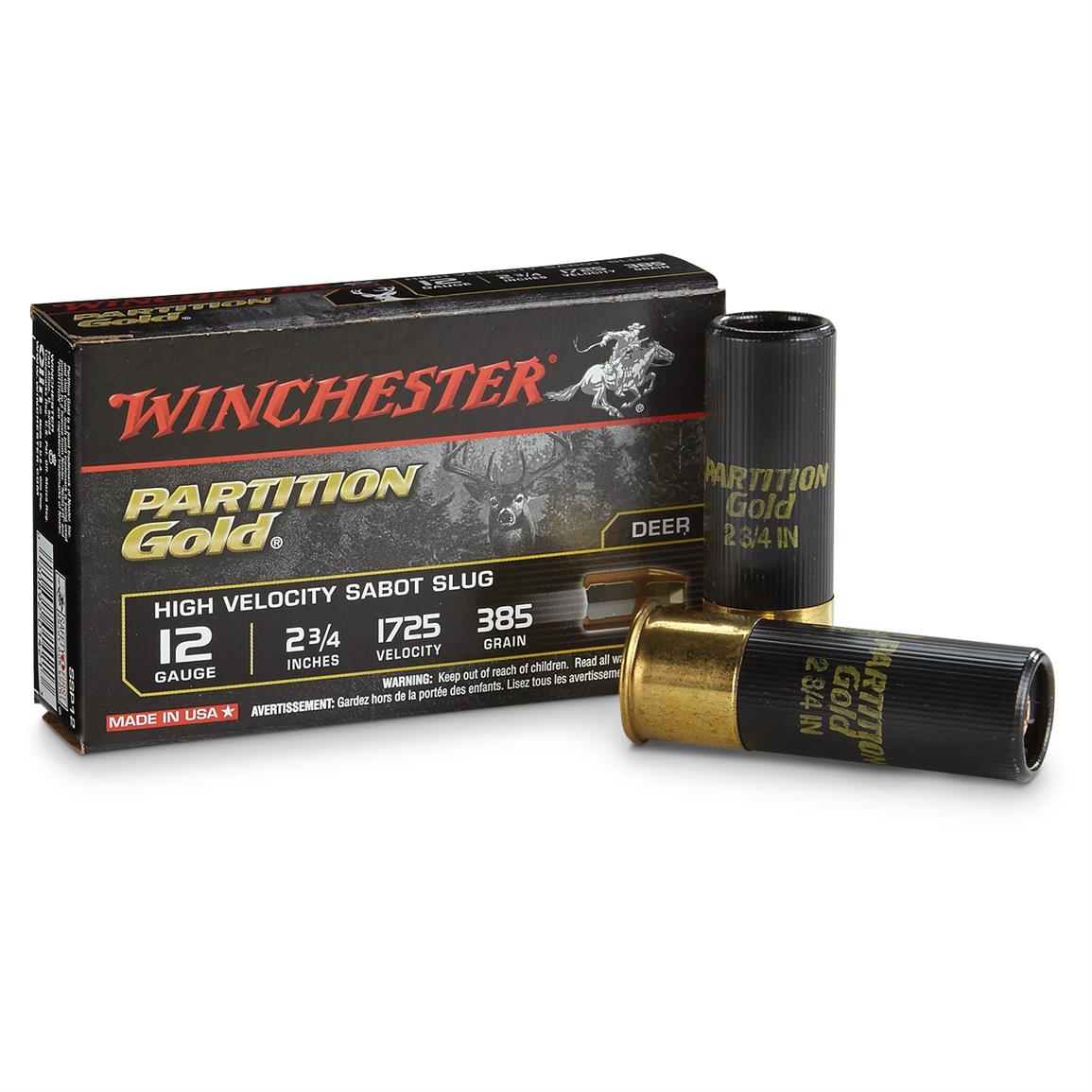 Winchester® Supreme Partition Gold 12 Gauge 2 3/4" 385 grain Sabot Slug, 5 rds.