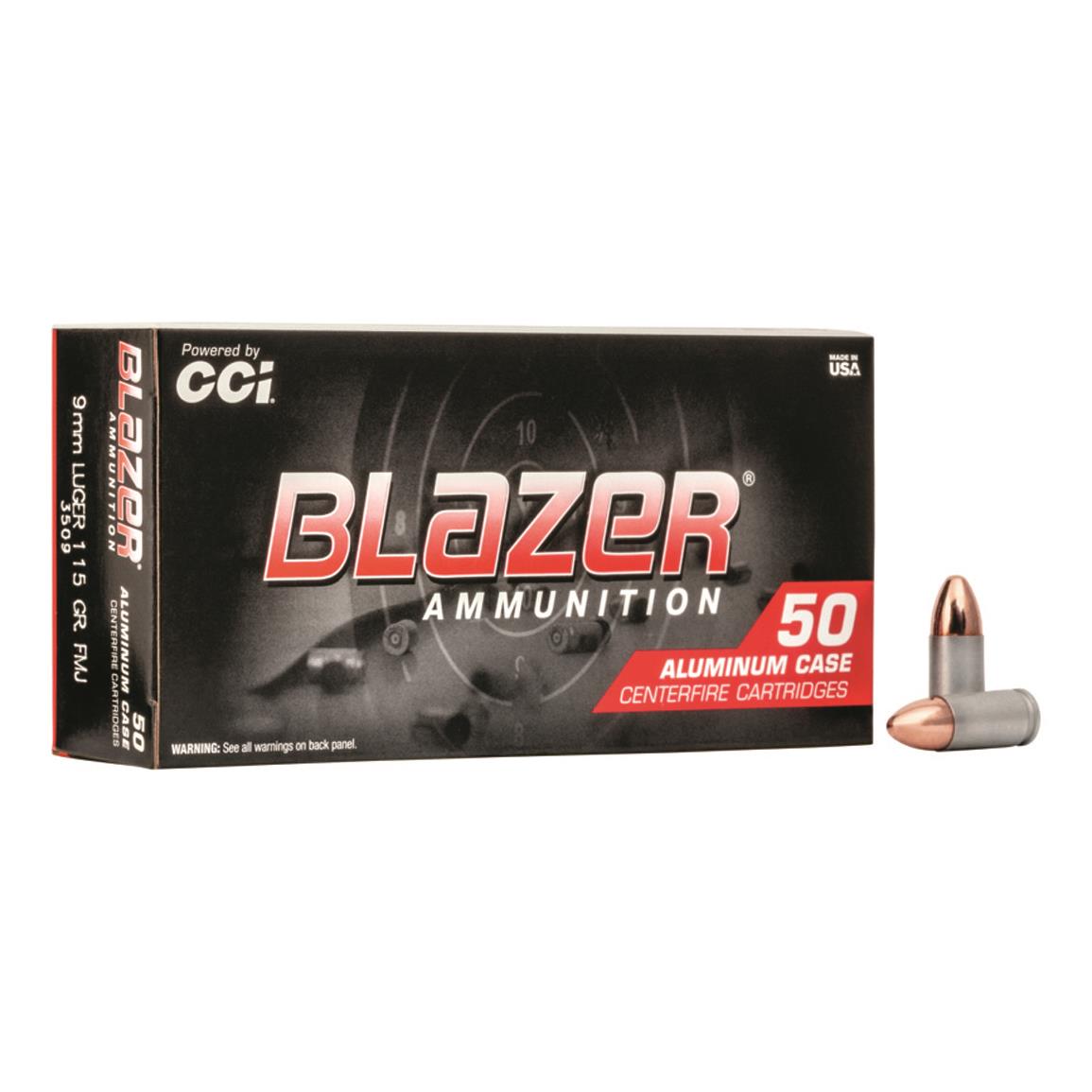 CCI Blazer Aluminum Case, 9mm, FMJ, 115 Grain, 50 Rounds