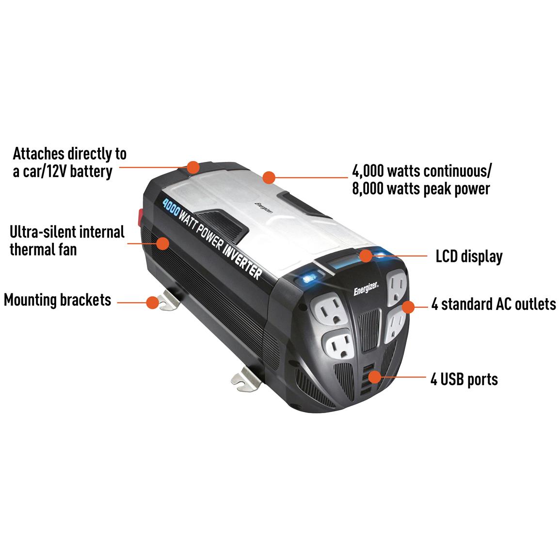 Energizer Power Inverter, 4,000 Watt 578297, Power Inverters at