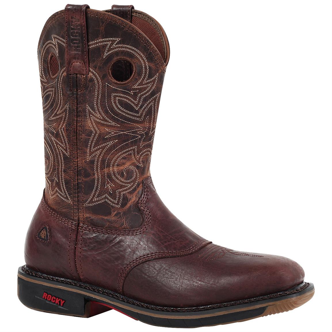 Men's Rocky® RIDE Square Toe Western Work Boots, Dark Bay - 578305 ...