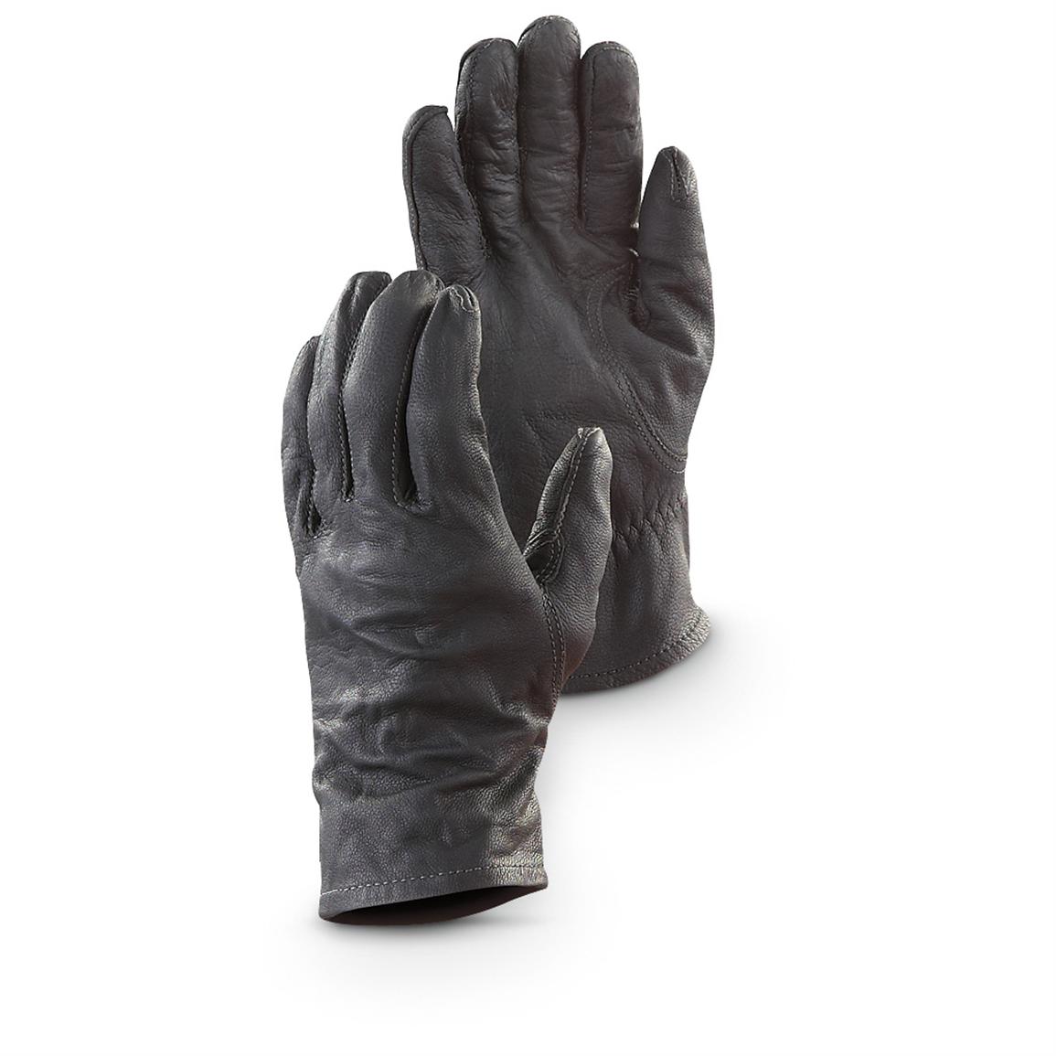 German Military Surplus Leather Gloves, 2 Pack, Used, Black