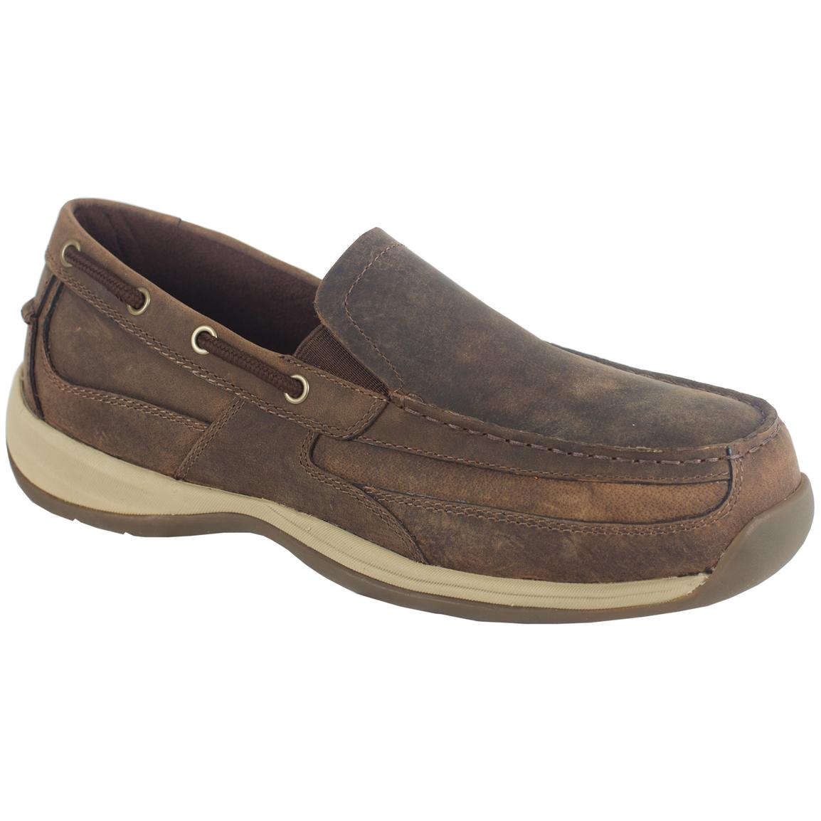 Men's Rockport Works® Steel Toe EH Slip-on Boat Shoes, Brown - 580285 ...