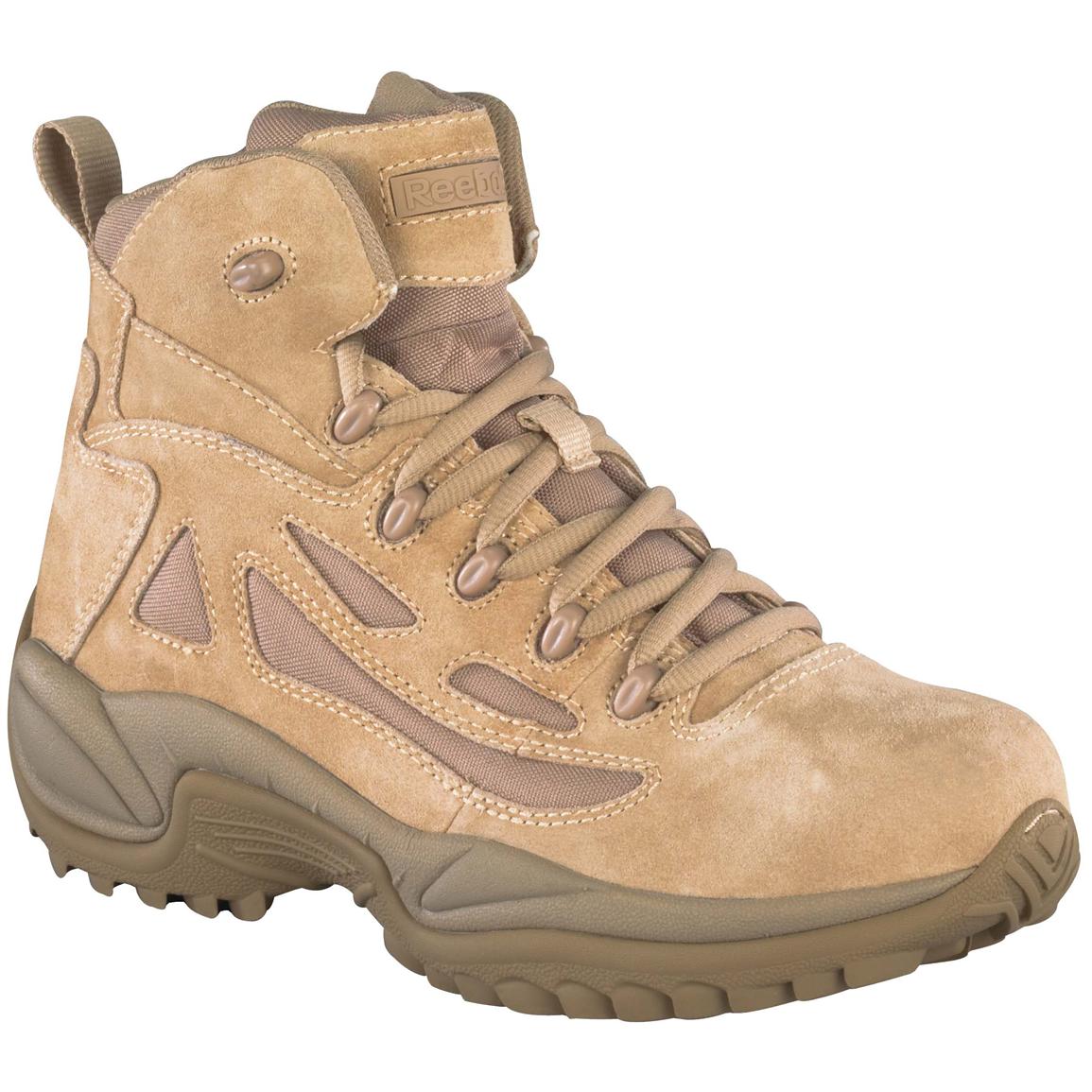 Reebok Men's Tactical Military Desert Tan Stealth Boots 6 Inch Side Zip Soft Toe