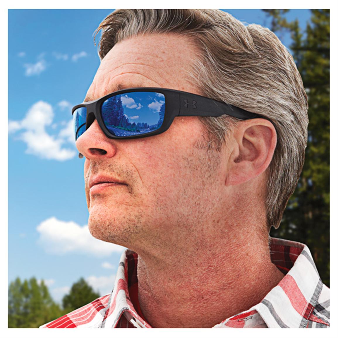 UNDER ARMOUR Power POLARIZED Sunglasses Satin Black/Blue Multi NEW Sport $140