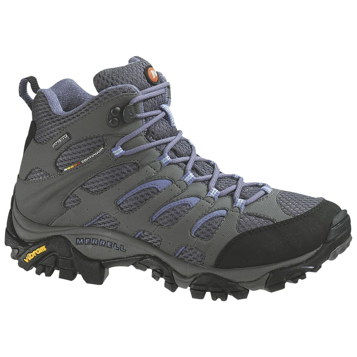 Women&#39;s Merrell® Moab Mid GORE-TEX® Hiking Boots, Grey / Periwinkle - 591248, Hiking Boots ...