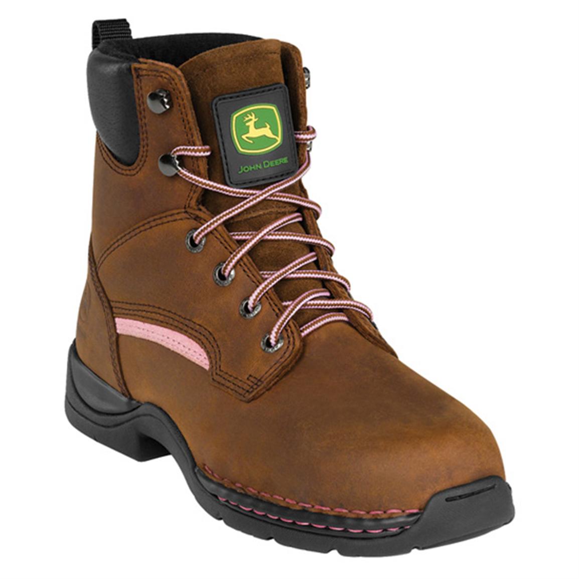 Women's John Deere Steel Toe Lace-up Boots, Brown / Pink - 591373, Work ...
