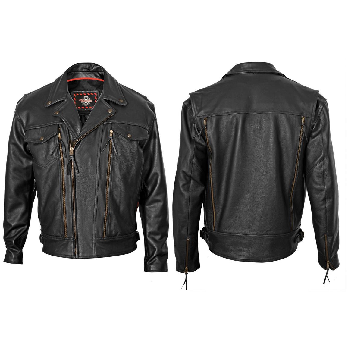 Mens Classic Style Leather Motorcycle Jacket By Milwaukee Motorcycle