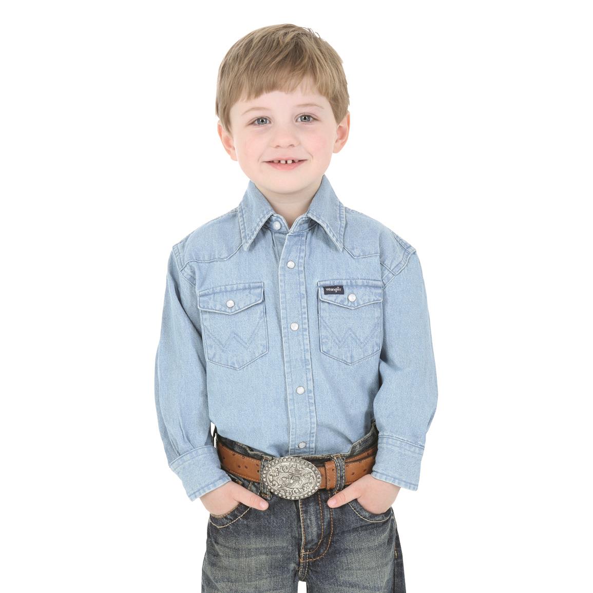 Wrangler Boy's Cowboy Cut Western Snap Shirt, Stonewashed