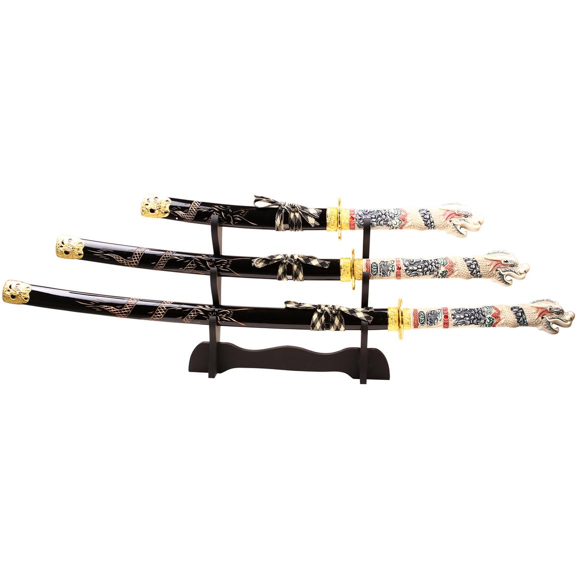 Master Cutlery® 3Pc. Dragon Design Samurai Sword Set 592410, Swords