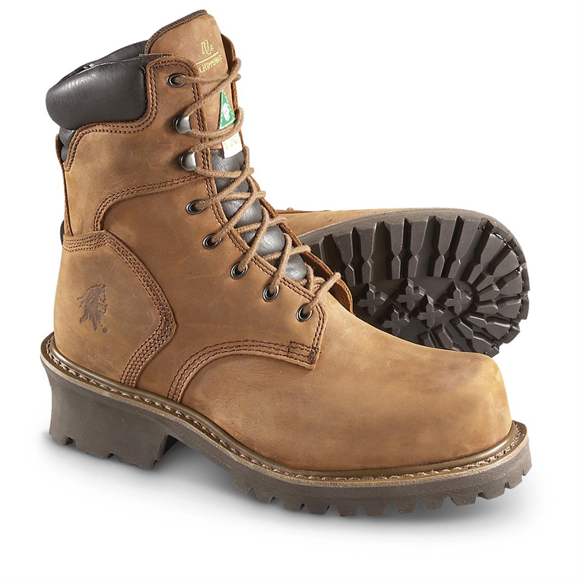 Men's Chippewa Boots IQ 8" Steel Toe Logger Boots, Brown