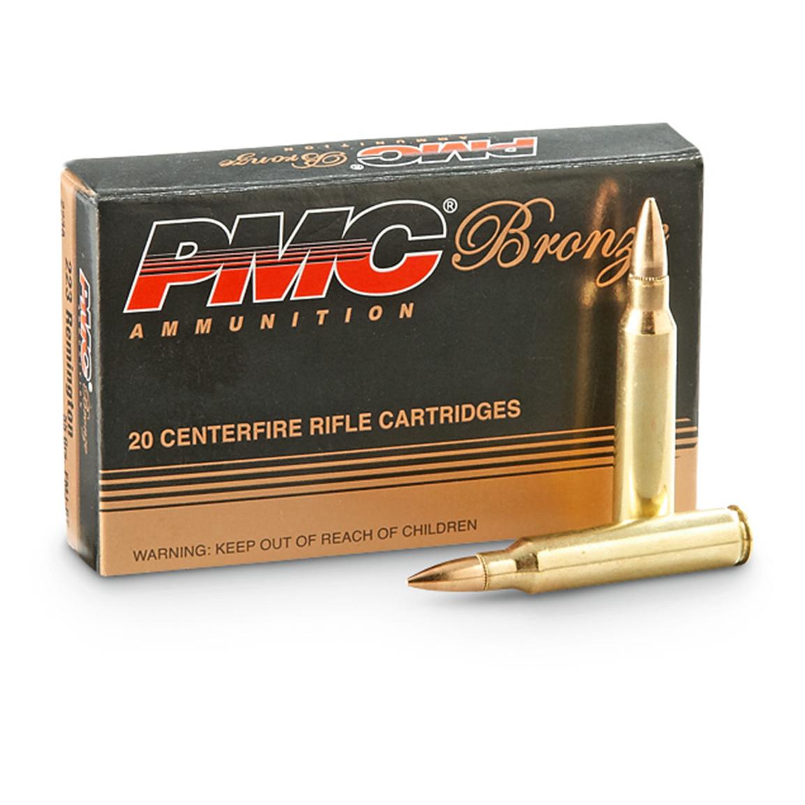 PMC Bronze, .223 Remington, FMJ-BT, 55 Grain, 500 Rounds - 593638, .223  Remington Ammo at Sportsman's Guide