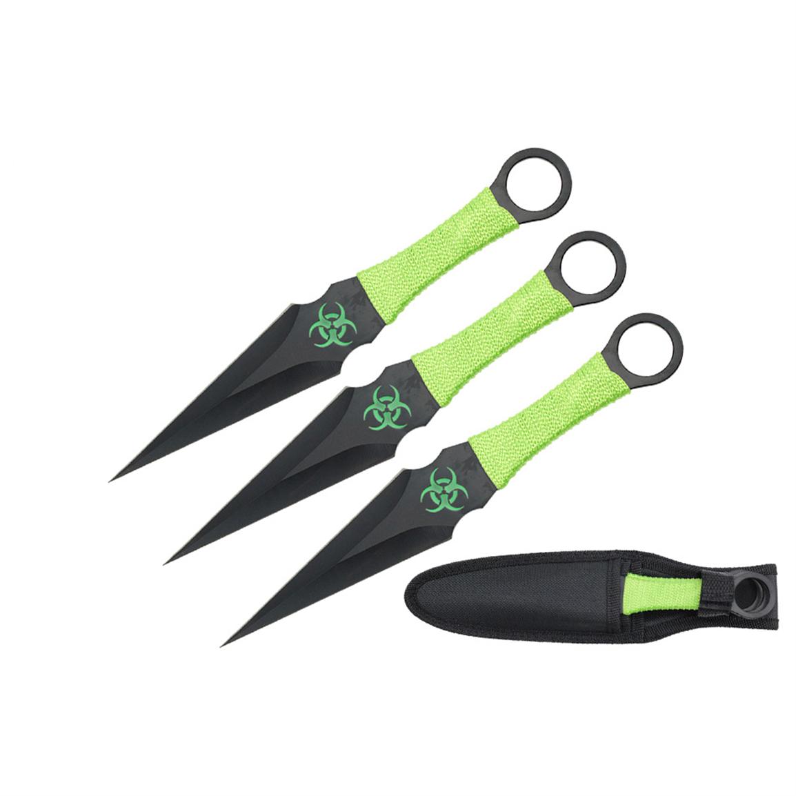 3Pc. 9" Biohazard Zombie Throwing Knife Set 593649, Fixed Blade