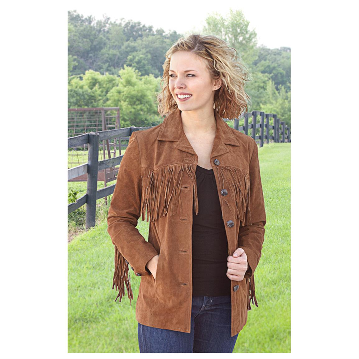 Women's Scully Fringe Jacket, Cinnamon - 594525, Uninsulated Jackets ...